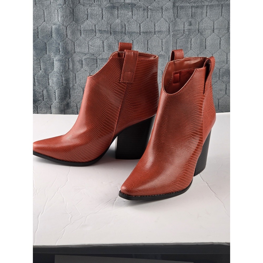 Versona Women's Snake Print Ankle Boot Wedge Chunky Heel-Southwest Red Size 8